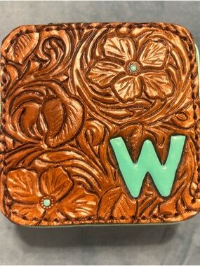 Western Tooled Leather Floral Wallet with Mint Monogram W